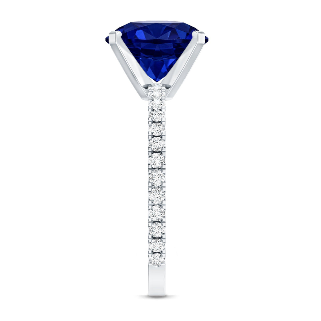 Lab Grown Blue Sapphire Ring With Diamond Accents, 4.5 Carat