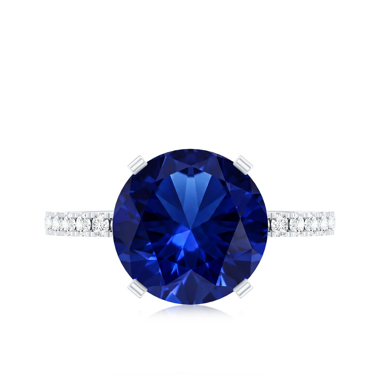 Lab Grown Blue Sapphire Ring With Diamond Accents, 4.5 Carat