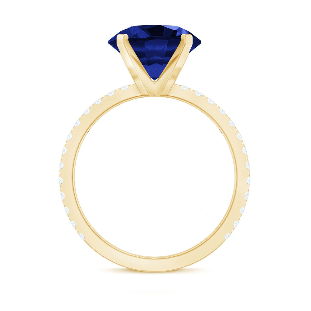 Lab Grown Blue Sapphire Ring With Diamond Accents, 4.5 Carat