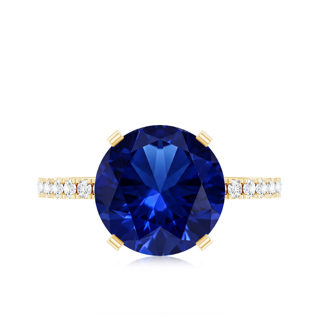 Lab Grown Blue Sapphire Ring With Diamond Accents, 4.5 Carat