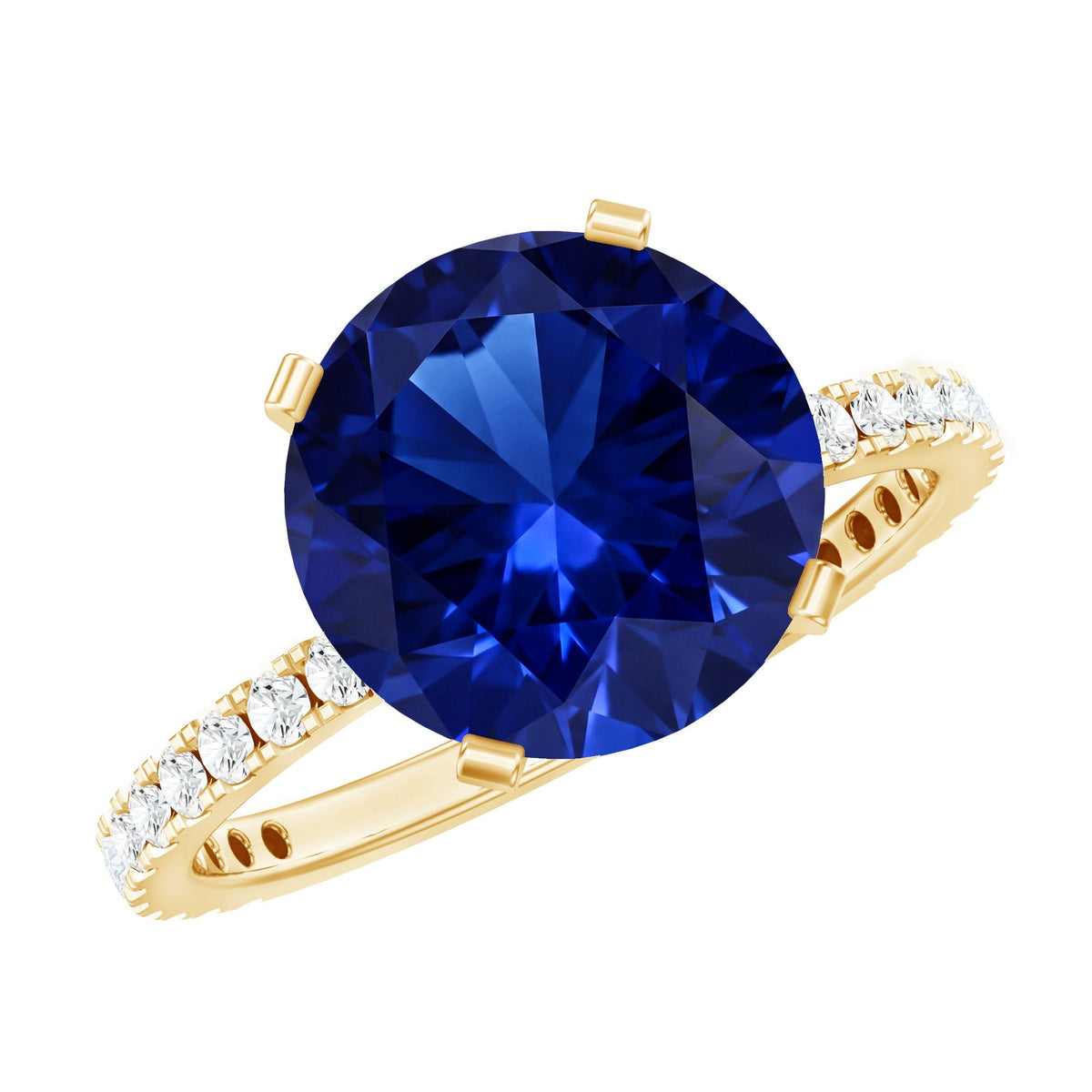 Lab Grown Blue Sapphire Ring With Diamond Accents, 4.5 Carat