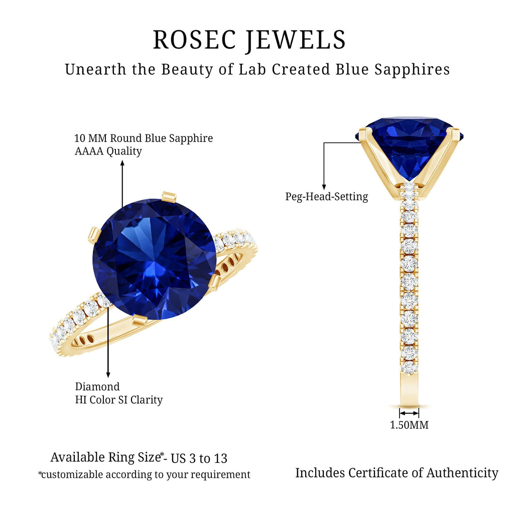 Lab Grown Blue Sapphire Ring With Diamond Accents, 4.5 Carat