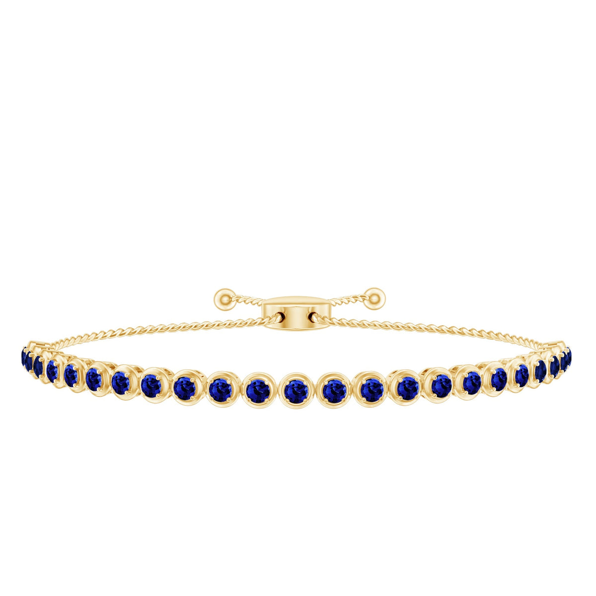 Lab Grown Blue Sapphire Tennis Bolo Bracelet with Rope Chain