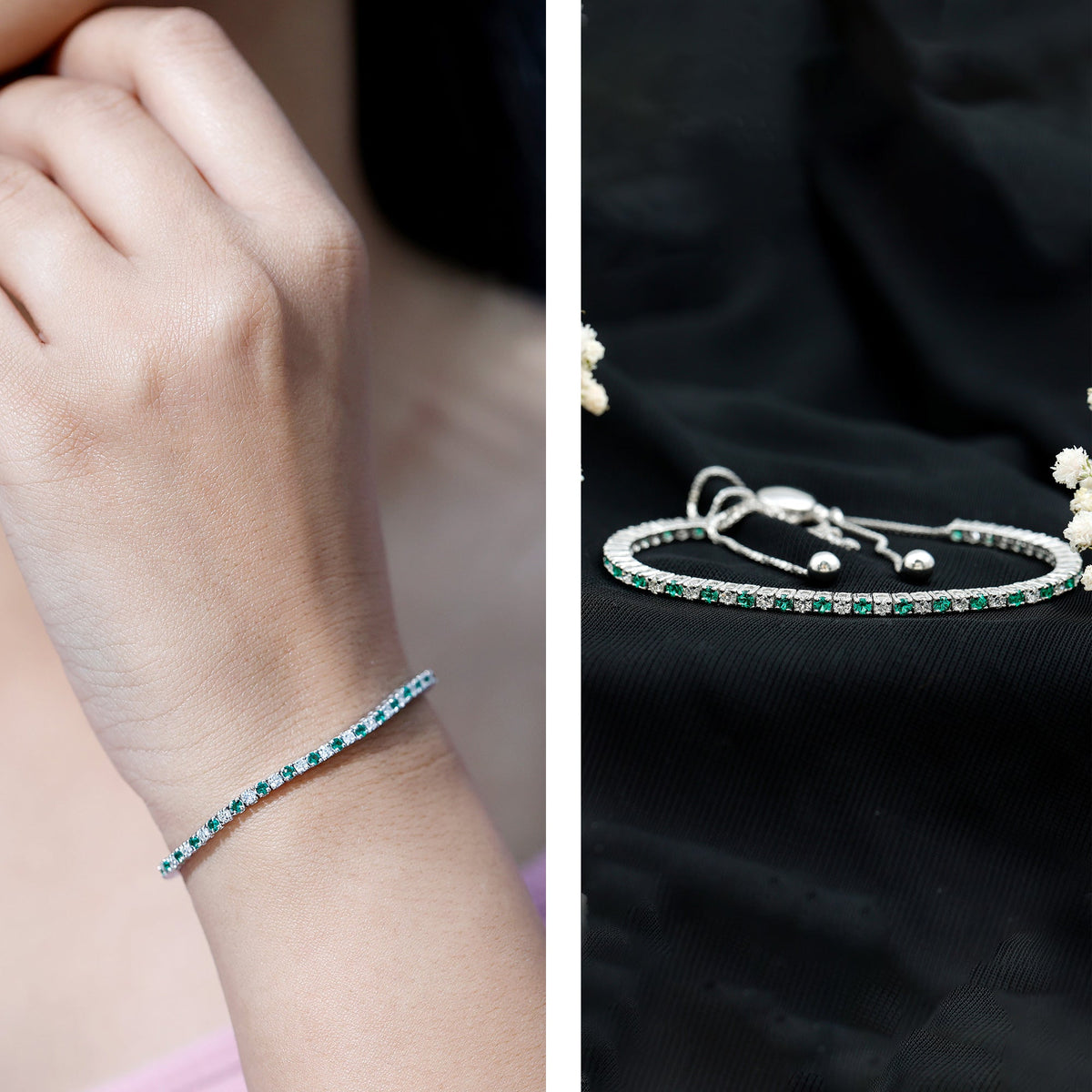 Lab Grown Diamond Bracelet – Emerald Bolo With Adjustable Sliding Clasp