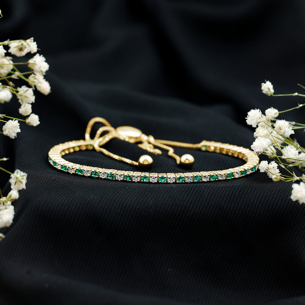 Lab Grown Diamond Bracelet – Emerald Bolo With Adjustable Sliding Clasp