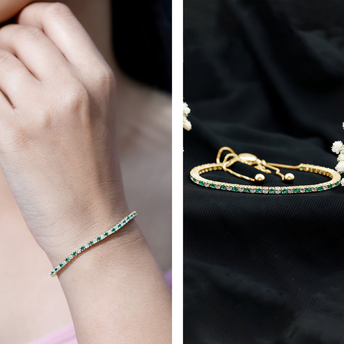 Lab Grown Diamond Bracelet – Emerald Bolo With Adjustable Sliding Clasp