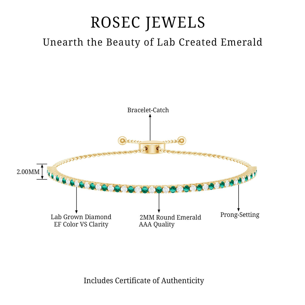 Lab Grown Diamond Bracelet – Emerald Bolo With Adjustable Sliding Clasp