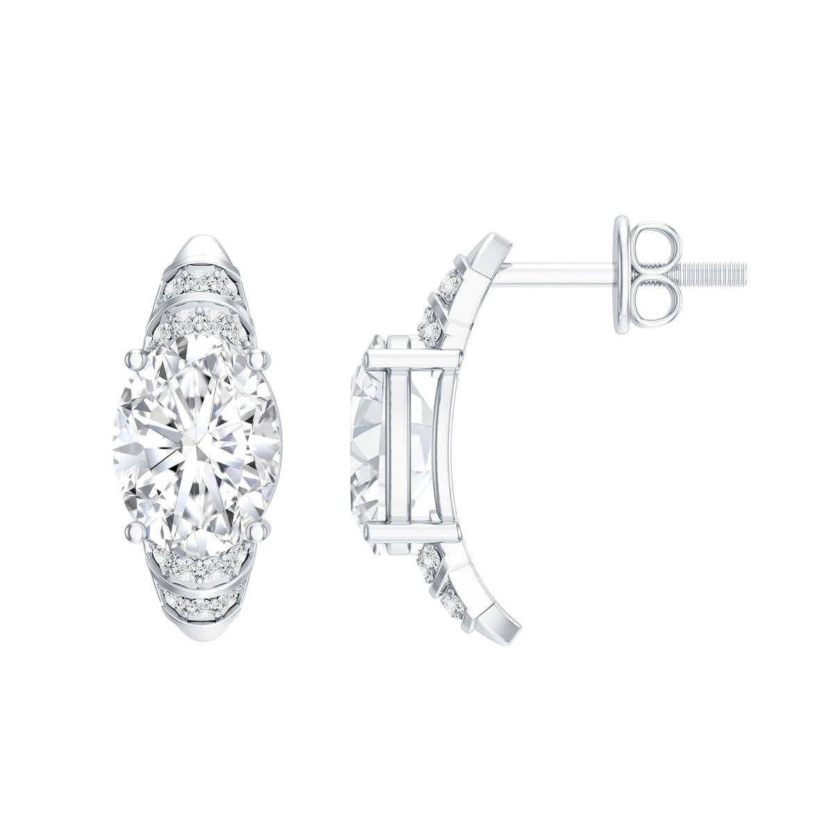 Lab Grown Diamond Earrings – 2.5 Carat Oval Diamond Studs With Prong Setting & Screw Back