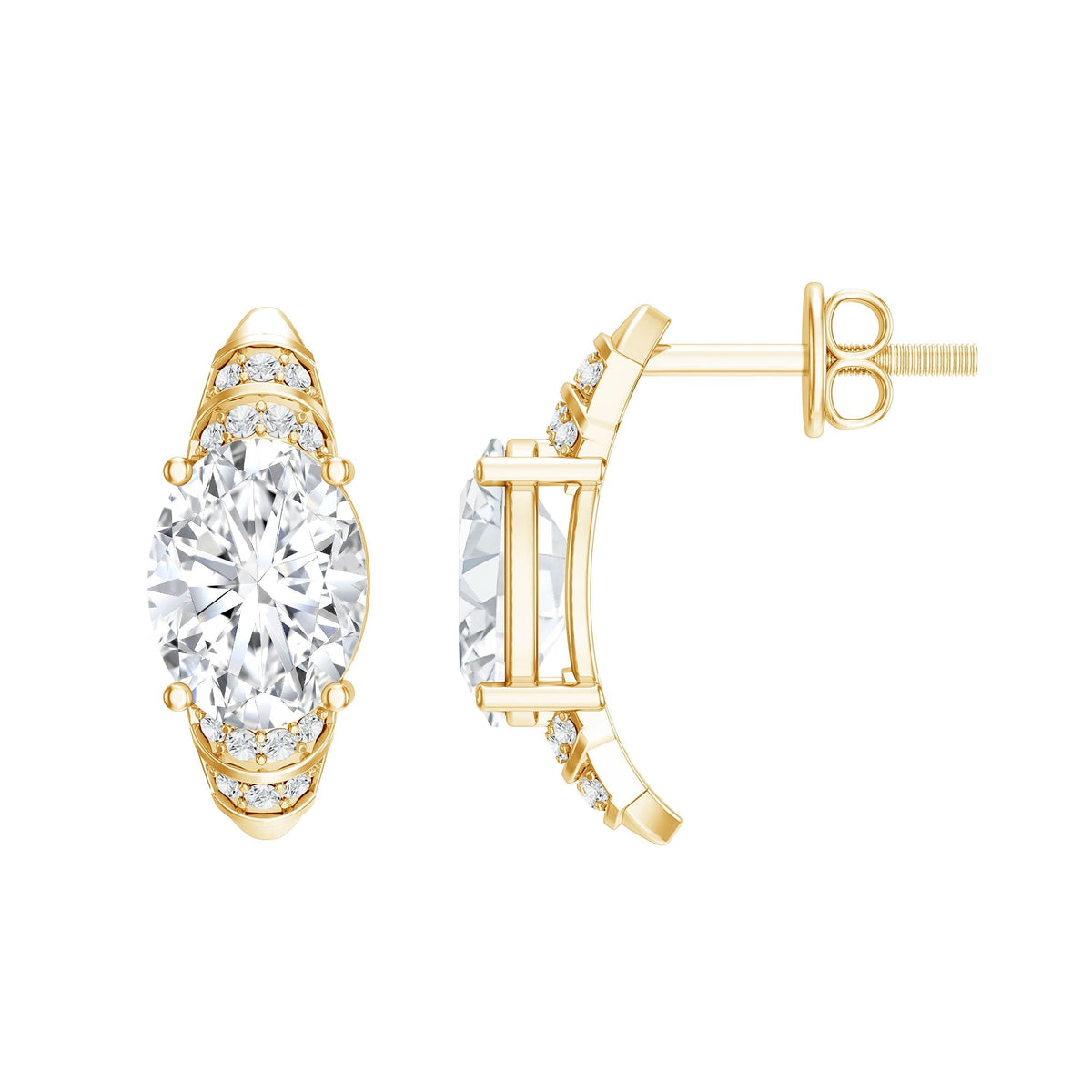 Lab Grown Diamond Earrings – 2.5 Carat Oval Diamond Studs With Prong Setting & Screw Back