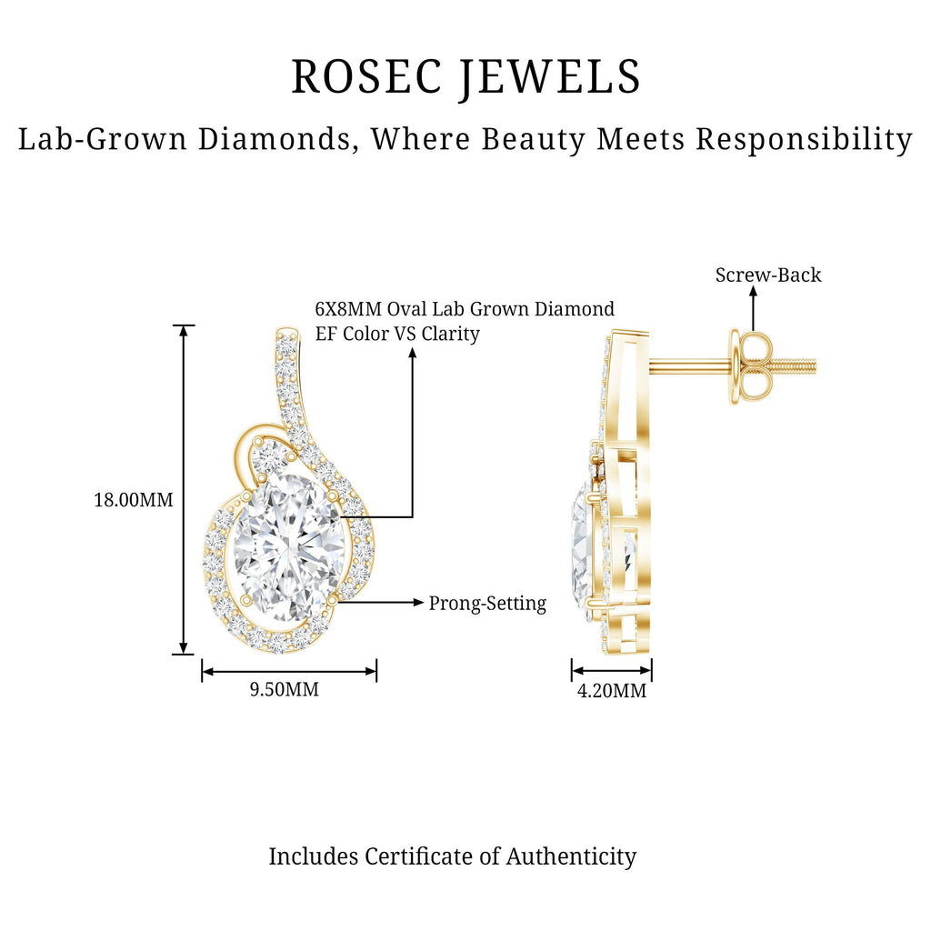 Lab Grown Diamond Earrings – 2.5 Carat Oval Studs With Prong Setting By Rosec Jewels