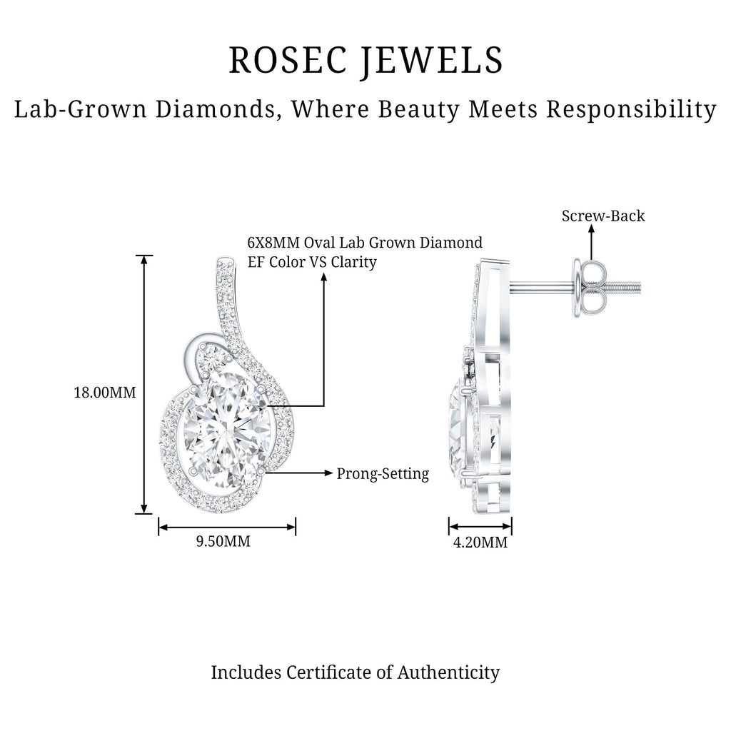 Lab Grown Diamond Earrings – 2.5 Carat Oval Studs With Prong Setting By Rosec Jewels
