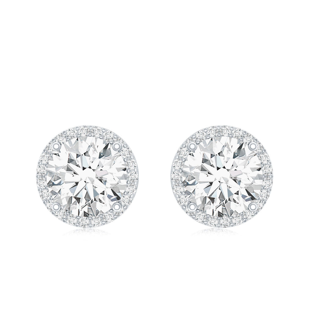 Lab Grown Diamond Earrings – 7mm Round Halo Studs With Screw Back Closure