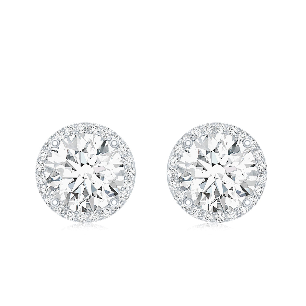 Lab Grown Diamond Earrings – 7mm Round Halo Studs With Screw Back Closure