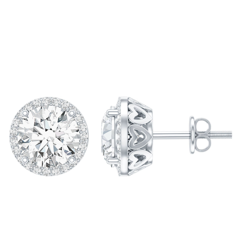 Lab Grown Diamond Earrings – 7mm Round Halo Studs With Screw Back Closure