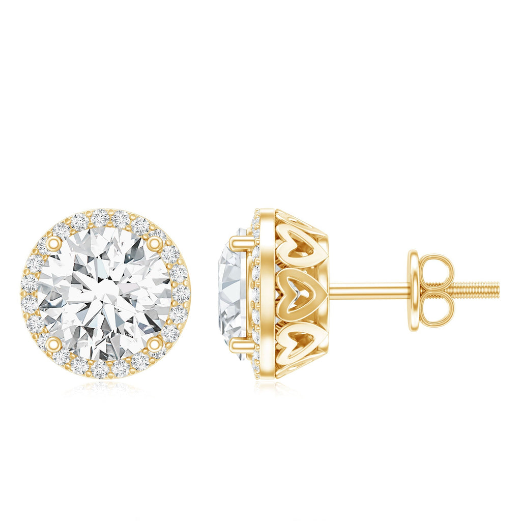 Lab Grown Diamond Earrings – 7mm Round Halo Studs With Screw Back Closure