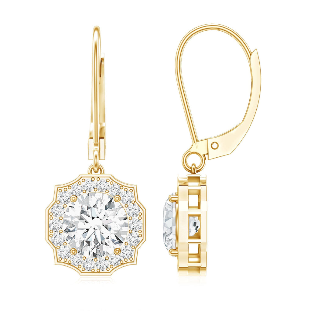 Lab Grown Diamond Earrings – Art Deco Flower Halo With 8mm Round Cut Diamonds