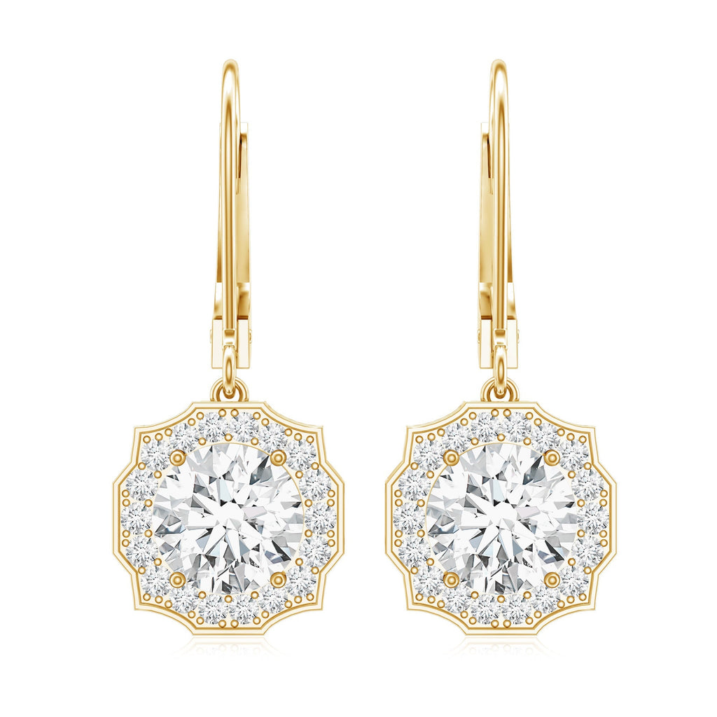 Lab Grown Diamond Earrings – Art Deco Flower Halo With 8mm Round Cut Diamonds
