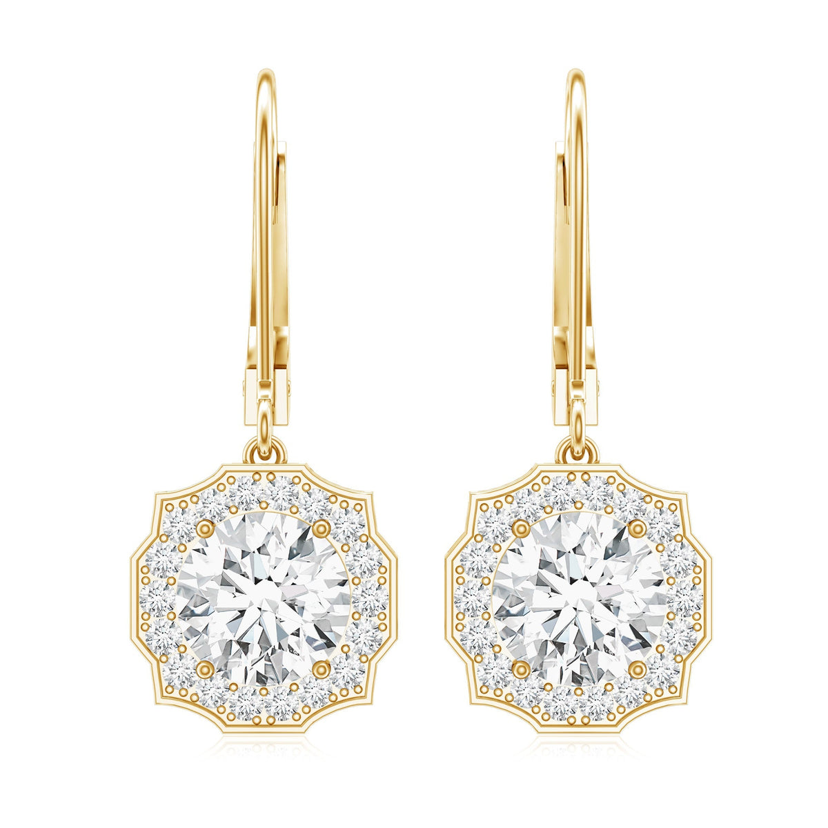 Lab Grown Diamond Earrings – Art Deco Flower Halo With 8mm Round Cut Diamonds