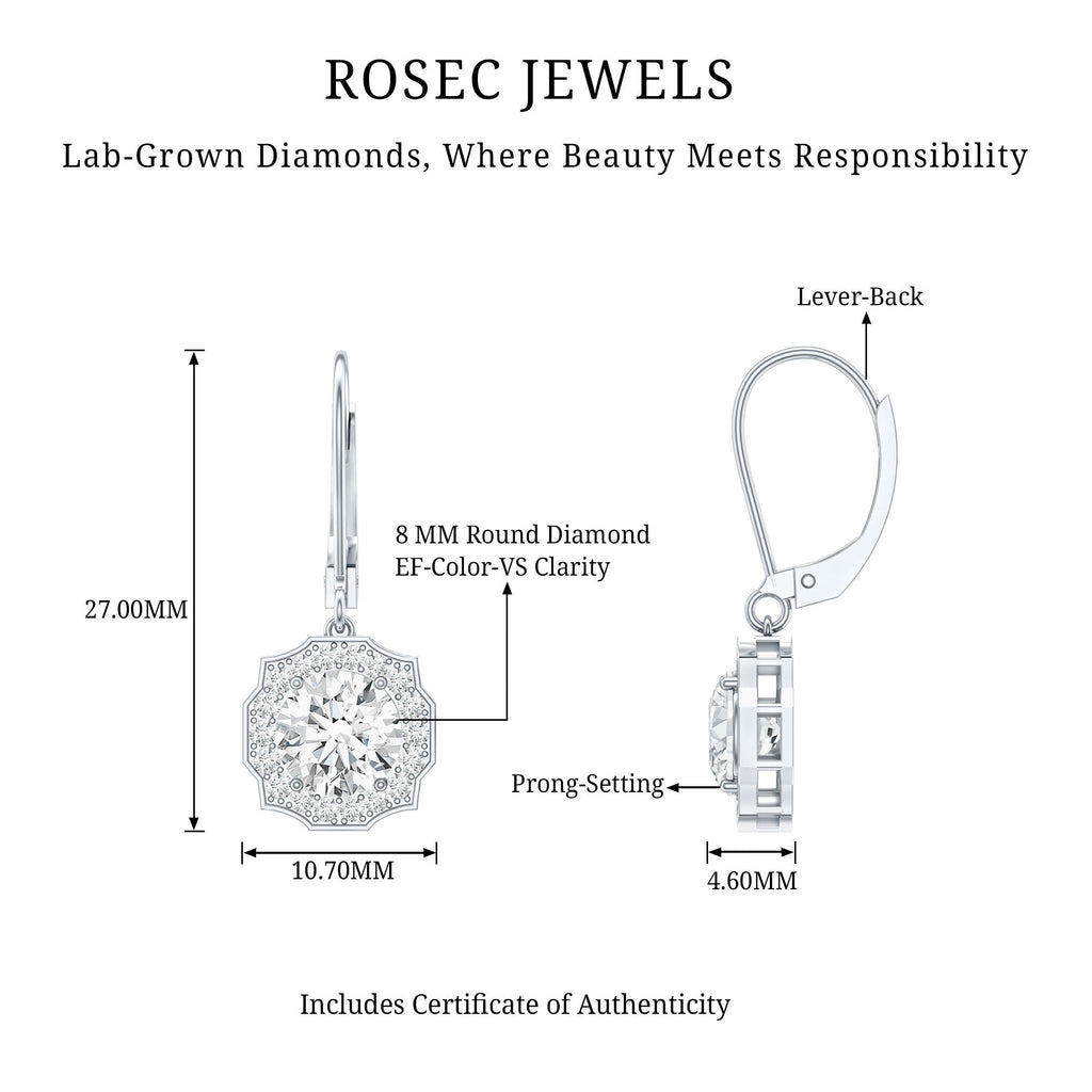 Lab Grown Diamond Earrings – Art Deco Flower Halo With 8mm Round Cut Diamonds