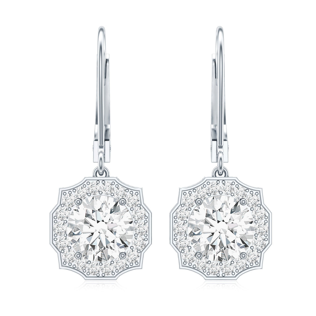 Lab Grown Diamond Earrings – Art Deco Flower Halo With 8mm Round Cut Diamonds