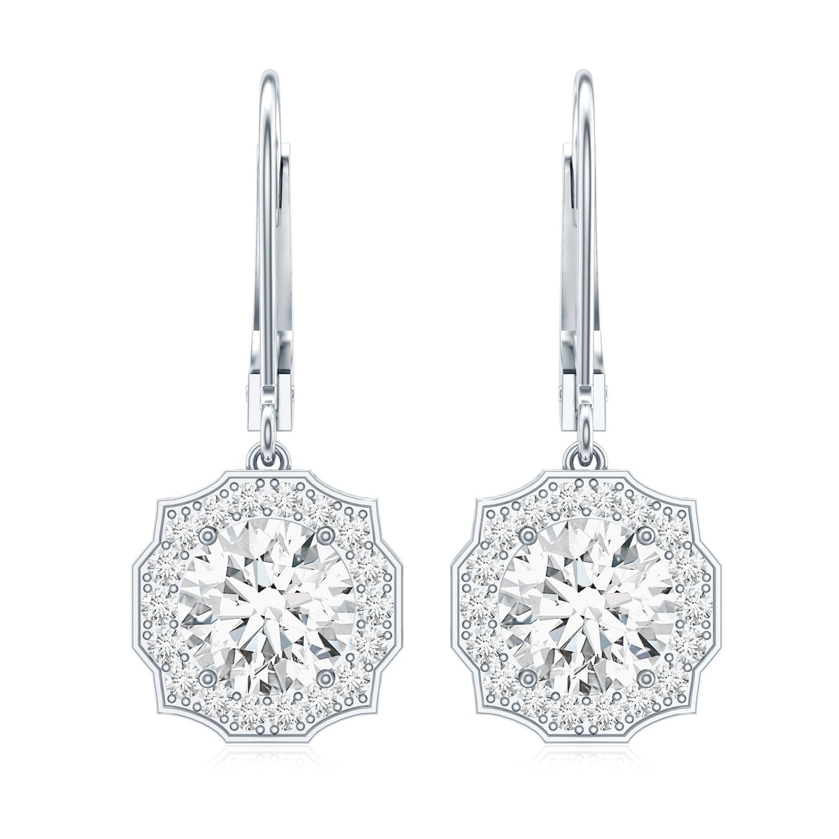 Lab Grown Diamond Earrings – Art Deco Flower Halo With 8mm Round Cut Diamonds
