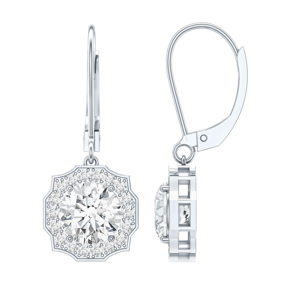 Lab Grown Diamond Earrings – Art Deco Flower Halo With 8mm Round Cut Diamonds
