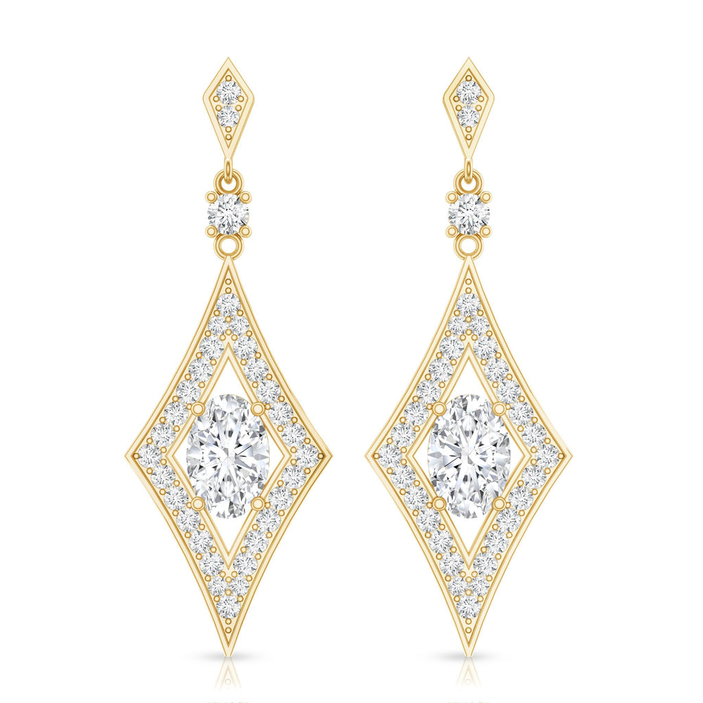 Lab Grown Diamond Earrings – Art Deco Oval Rhombus Dangle Jewelry by Rosec Jewels
