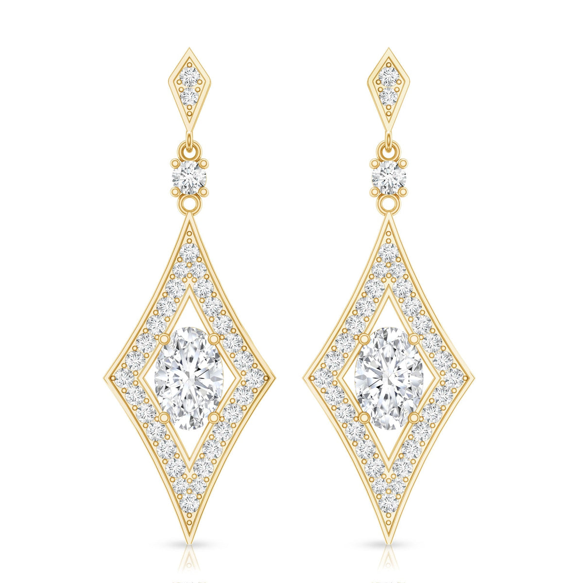 Lab Grown Diamond Earrings – Art Deco Oval Rhombus Dangle Jewelry by Rosec Jewels