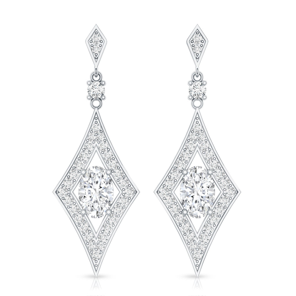 Lab Grown Diamond Earrings – Art Deco Oval Rhombus Dangle Jewelry by Rosec Jewels