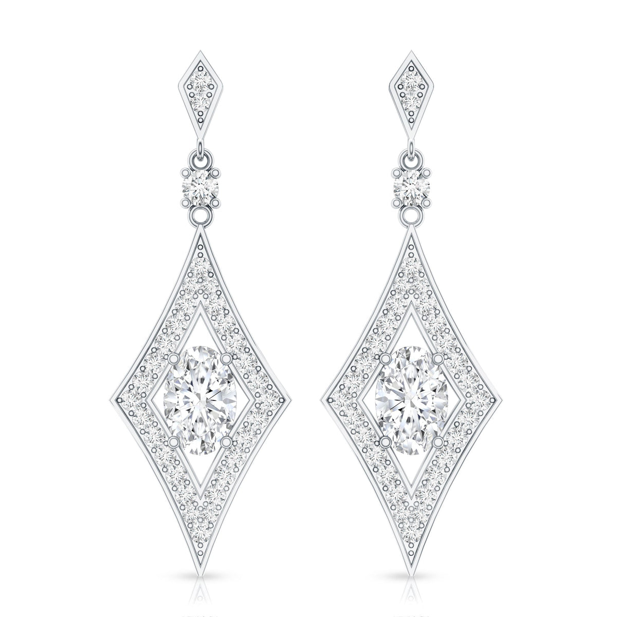 Lab Grown Diamond Earrings – Art Deco Oval Rhombus Dangle Jewelry by Rosec Jewels