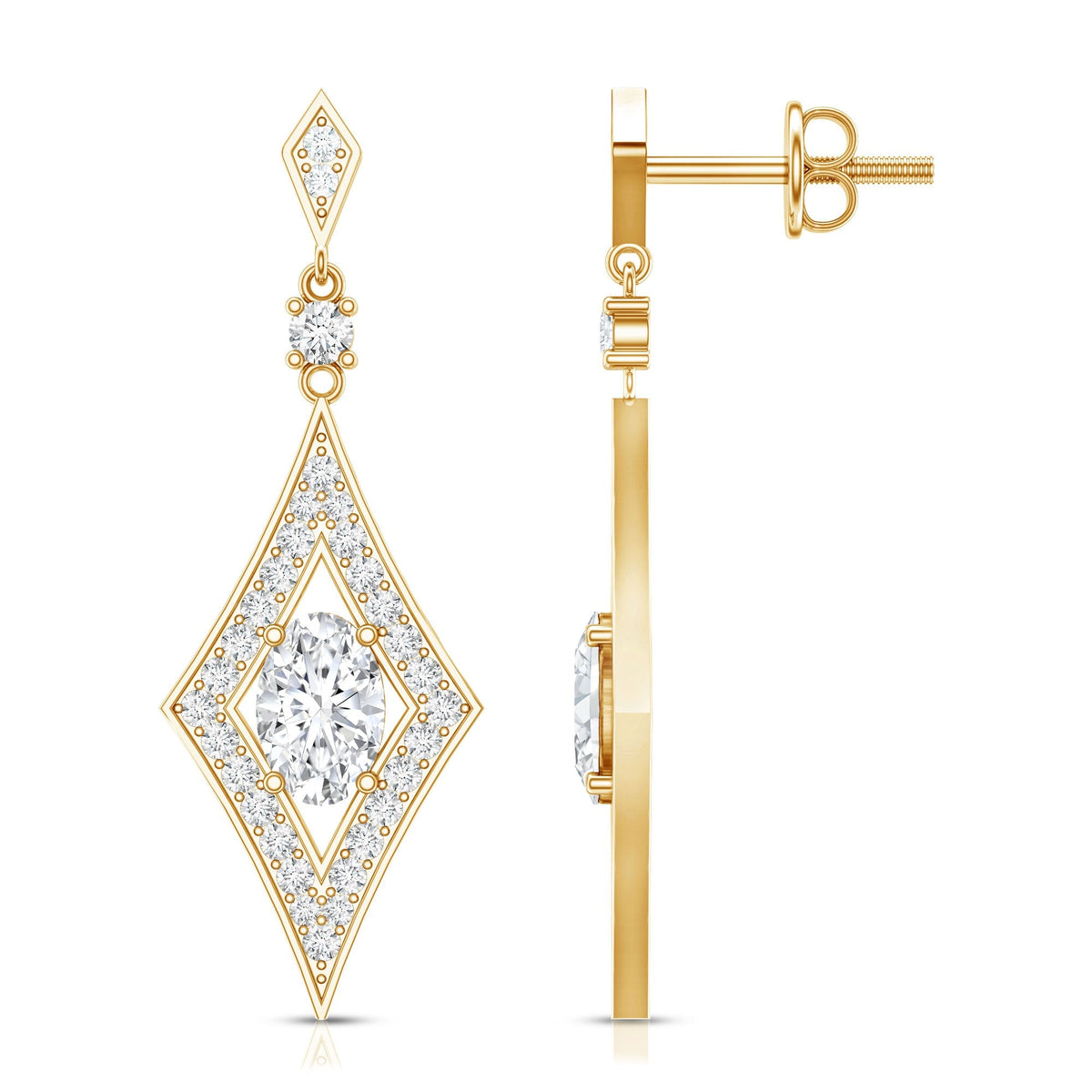 Lab Grown Diamond Earrings – Art Deco Oval Rhombus Dangle Jewelry by Rosec Jewels