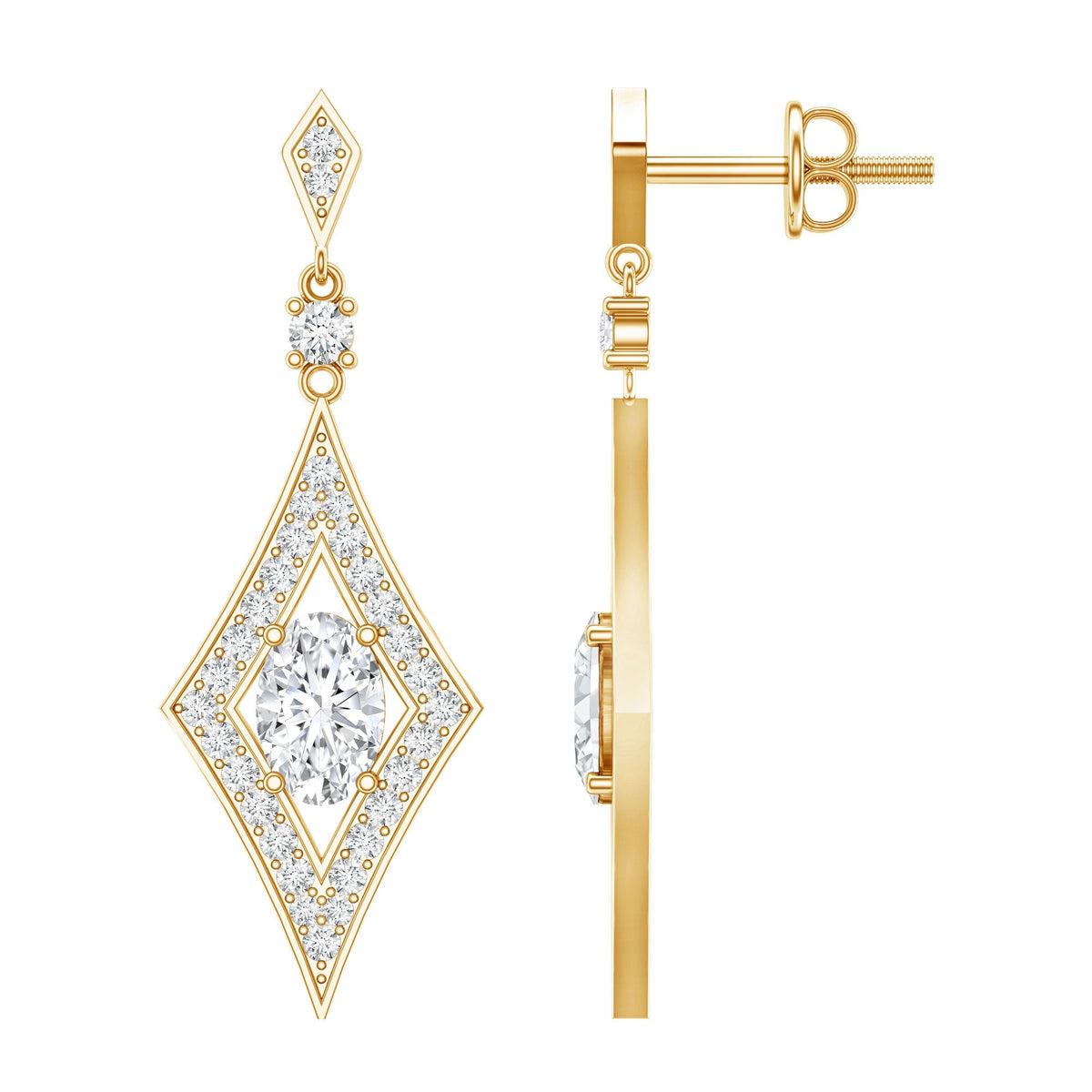 Lab Grown Diamond Earrings – Art Deco Oval Rhombus Dangle Jewelry by Rosec Jewels