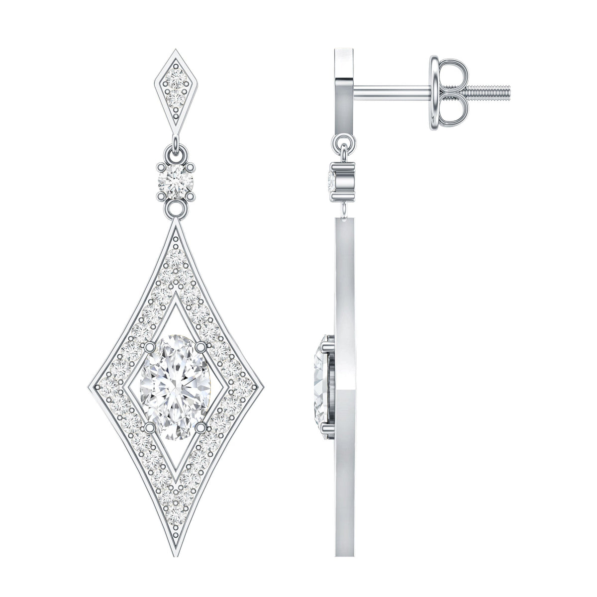 Lab Grown Diamond Earrings – Art Deco Oval Rhombus Dangle Jewelry by Rosec Jewels