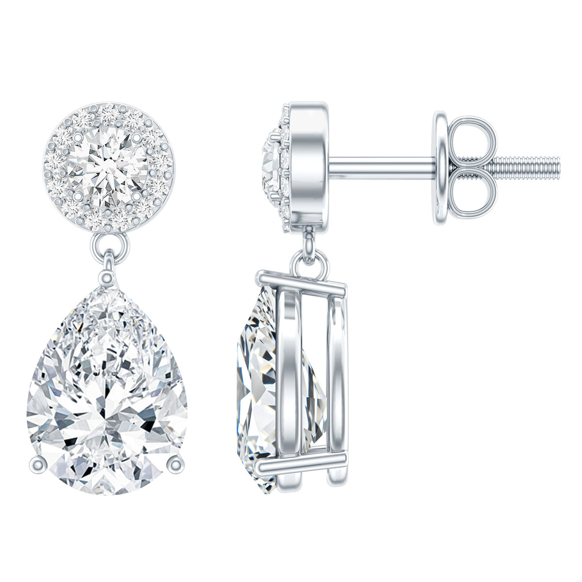 Lab Grown Diamond Earrings – Bridal Drop Earrings With Pear Cut & Halo Design