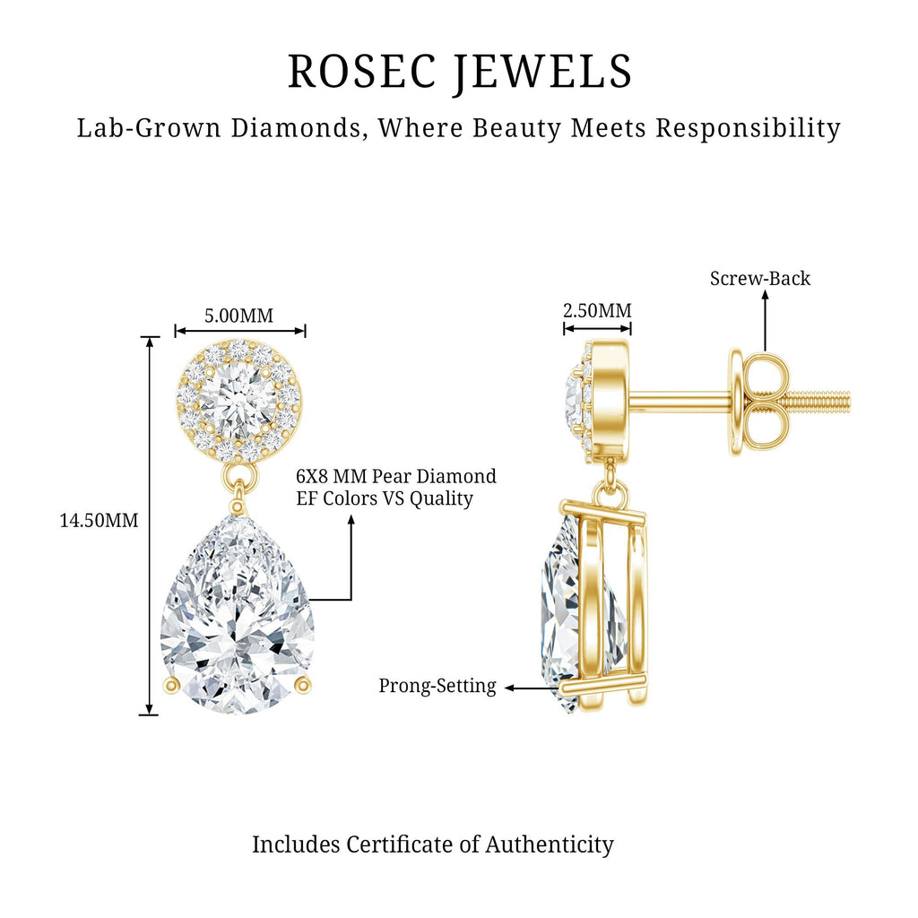 Lab Grown Diamond Earrings – Bridal Drop Earrings With Pear Cut & Halo Design