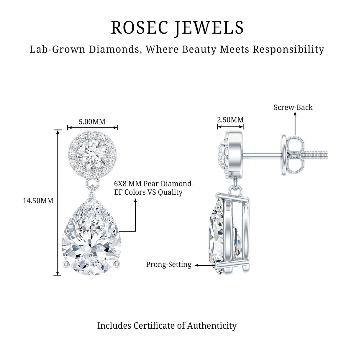 Lab Grown Diamond Earrings – Bridal Drop Earrings With Pear Cut & Halo Design