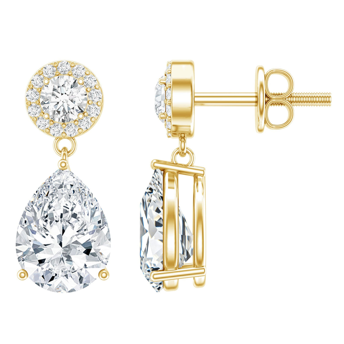 Lab Grown Diamond Earrings – Bridal Drop Earrings With Pear Cut & Halo Design
