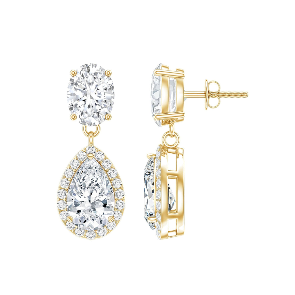 Lab Grown Diamond Earrings – Bridal Pear Cut Drops with Halo Design in Rose Gold