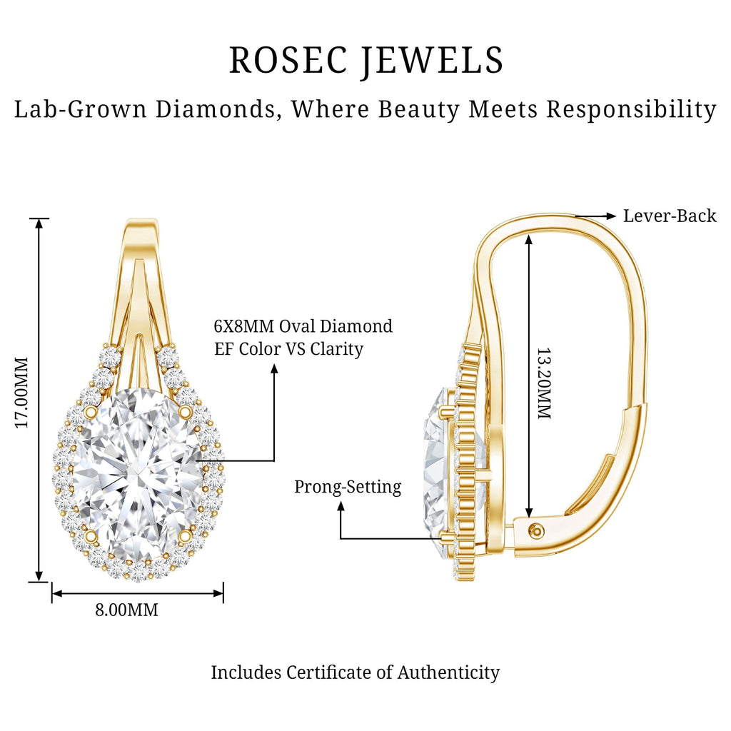 Lab Grown Diamond Earrings – Certified 2.5 Carat Oval Halo Studs With Lever Back Closure