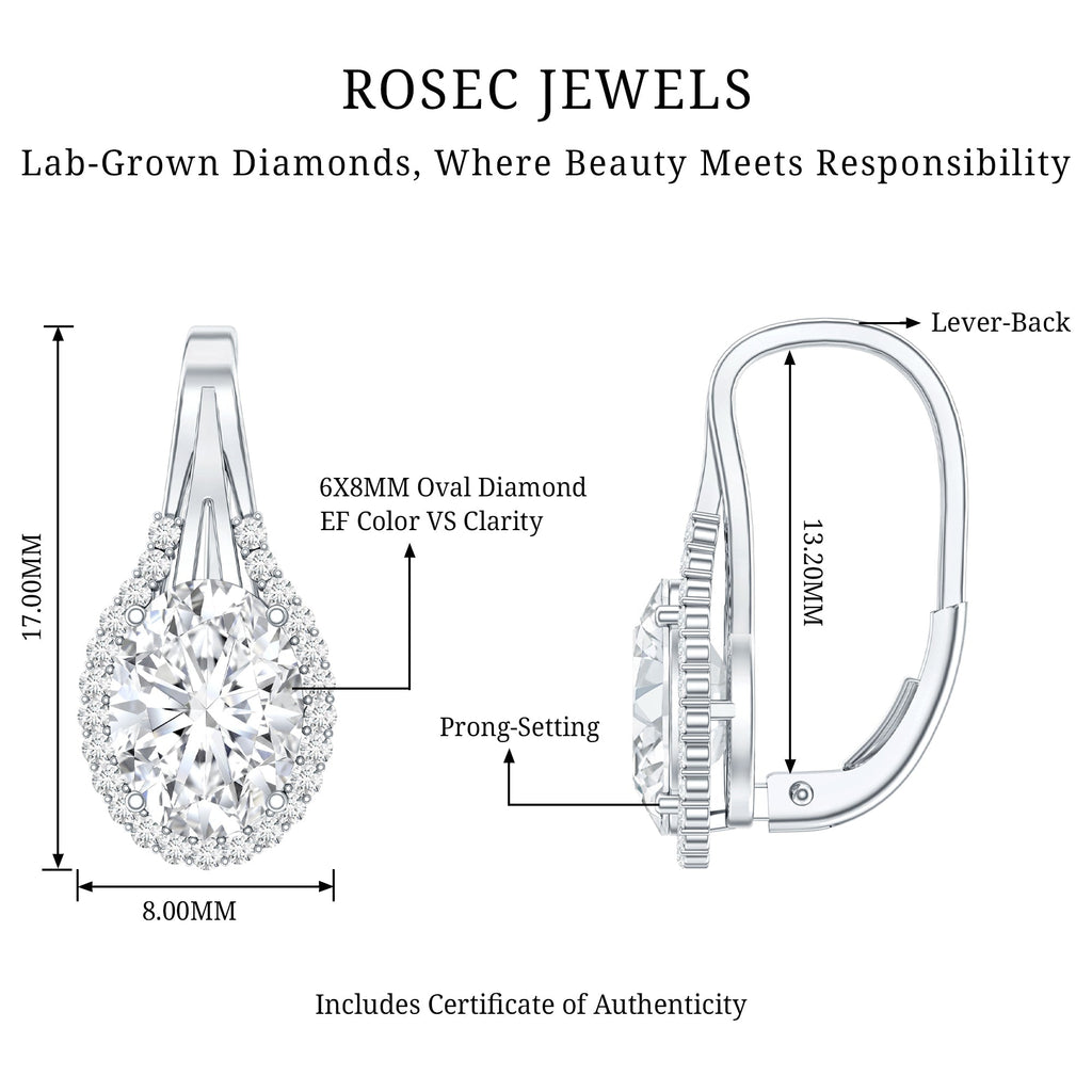 Lab Grown Diamond Earrings – Certified 2.5 Carat Oval Halo Studs With Lever Back Closure