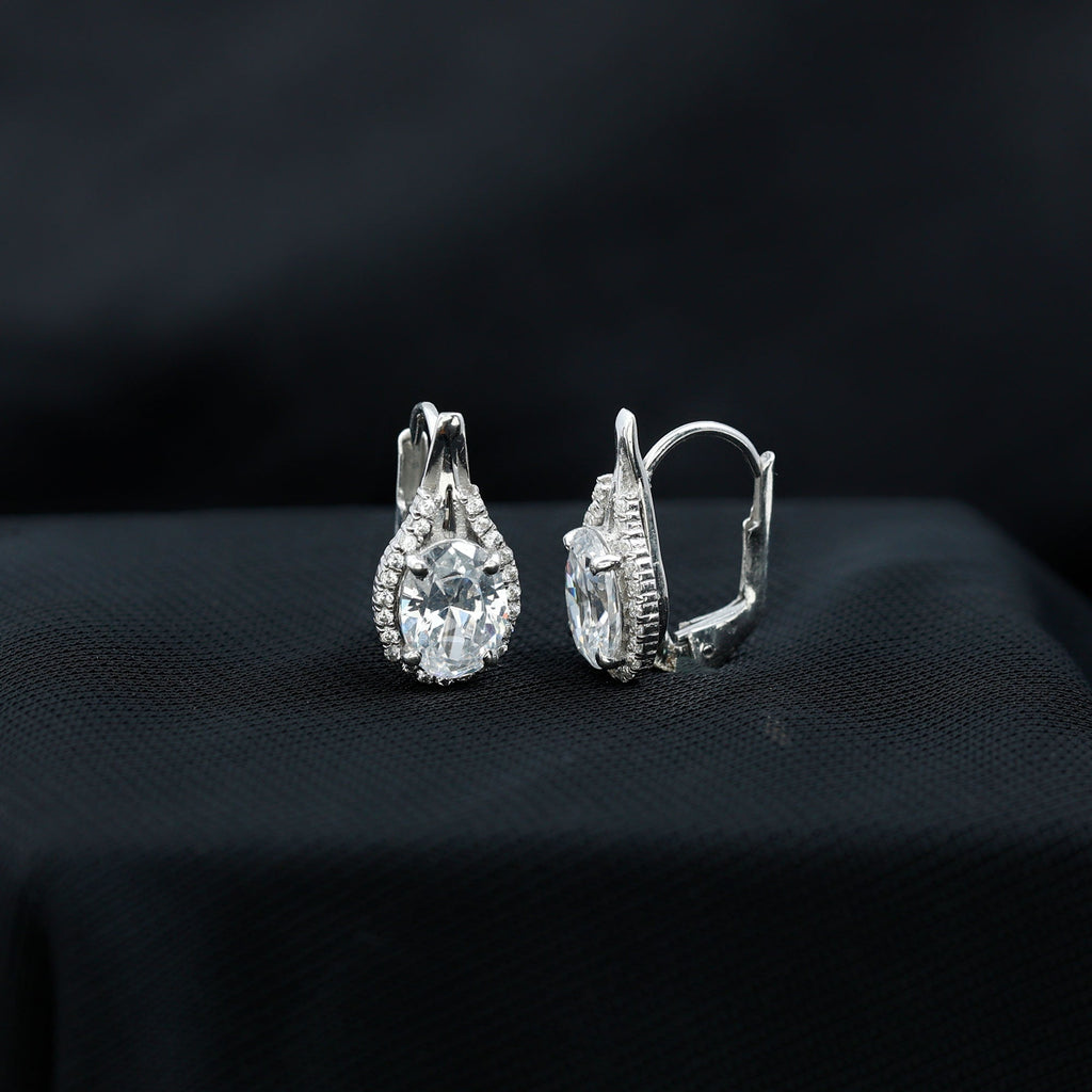 Lab Grown Diamond Earrings – Certified 2.5 Carat Oval Halo Studs With Lever Back Closure