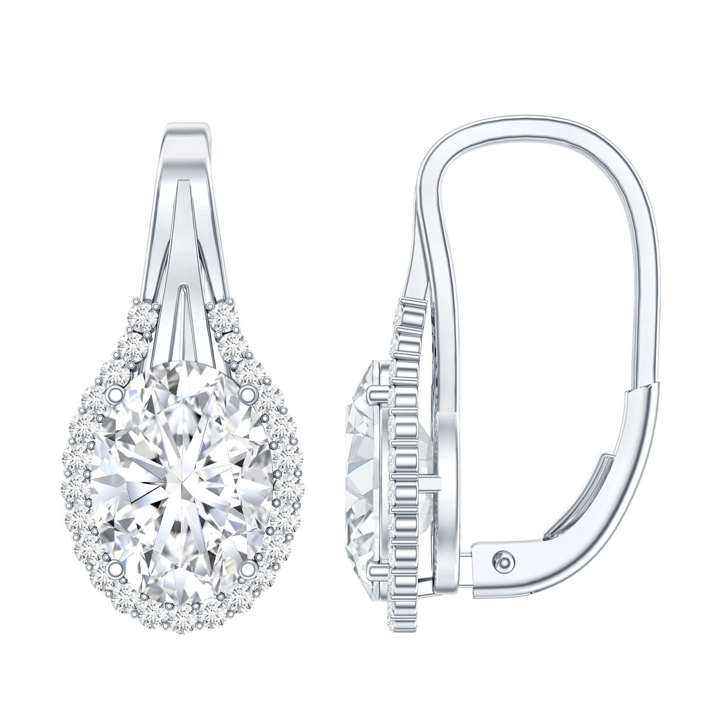 Lab Grown Diamond Earrings – Certified 2.5 Carat Oval Halo Studs With Lever Back Closure