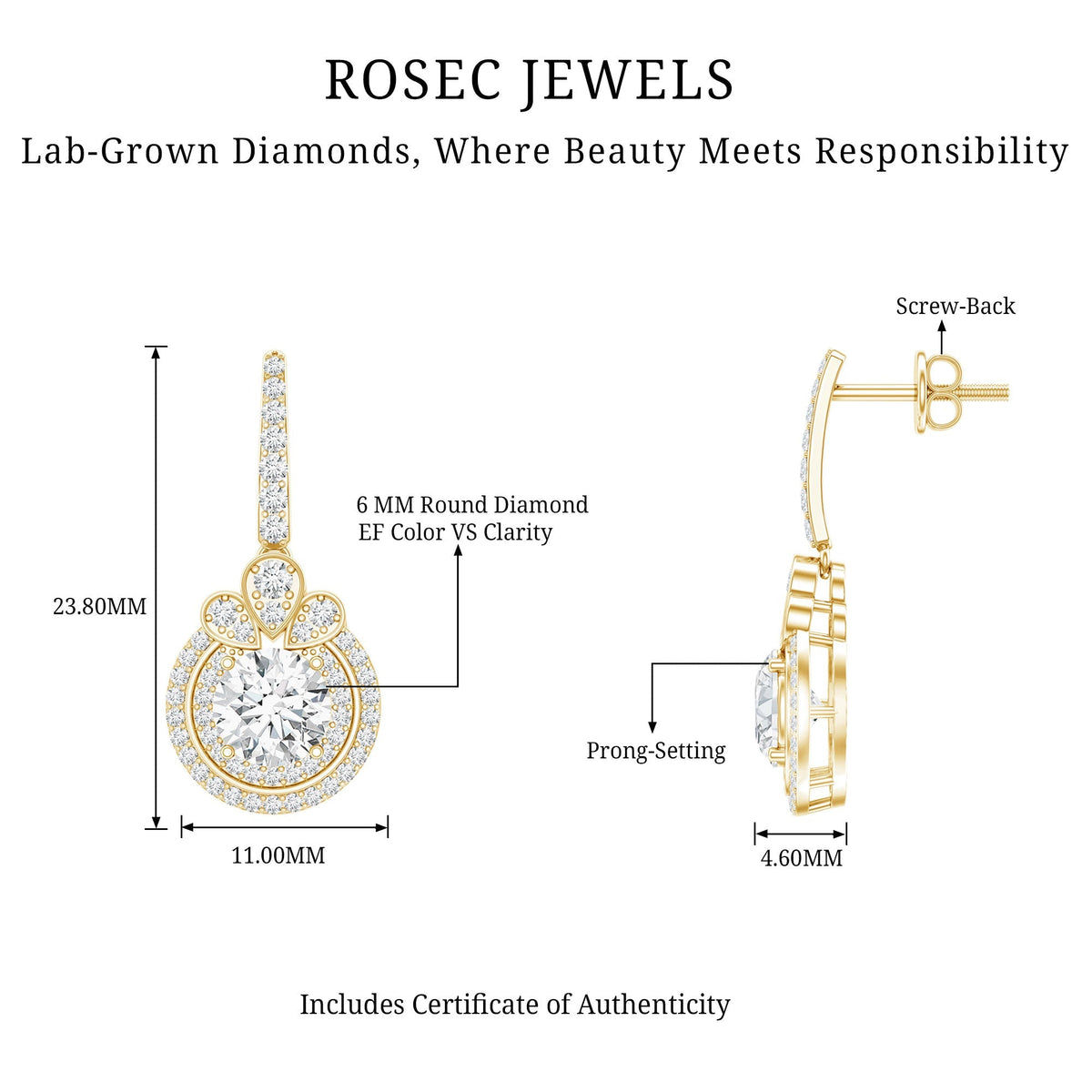 Lab Grown Diamond Earrings – Certified Bridal Drop With Round Cut Diamonds