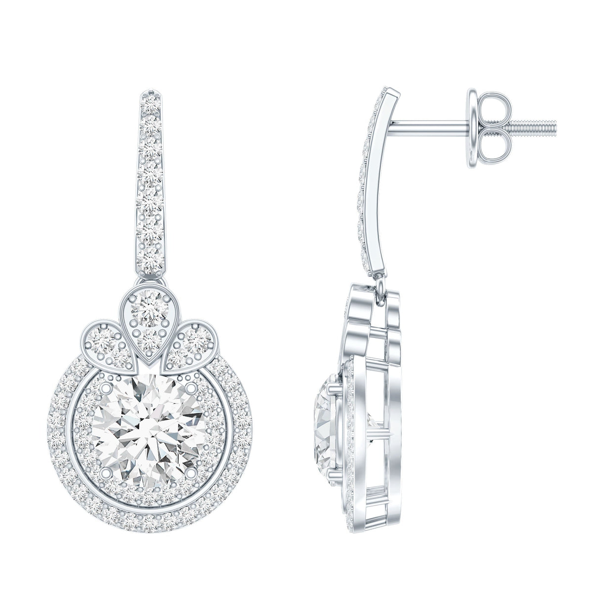 Lab Grown Diamond Earrings – Certified Bridal Drop With Round Cut Diamonds