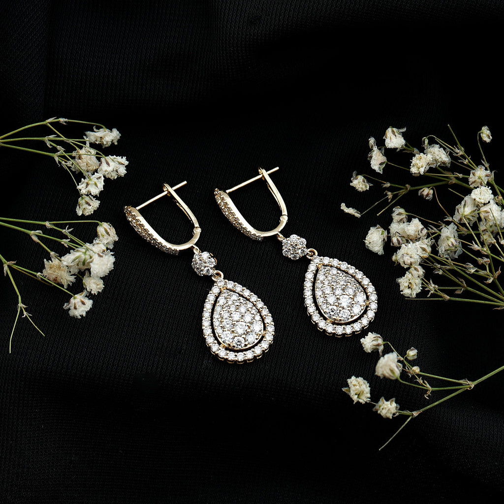 Lab Grown Diamond Earrings - Elegant Bridal Drop Earrings with Round Cut Diamonds