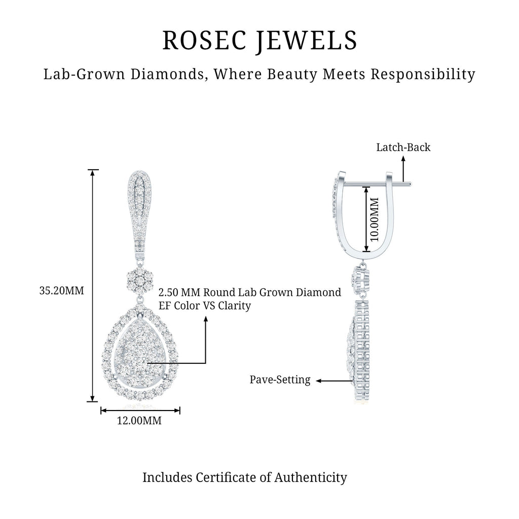 Lab Grown Diamond Earrings - Elegant Bridal Drop Earrings with Round Cut Diamonds