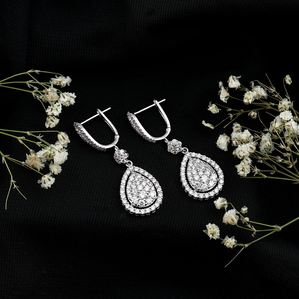 Lab Grown Diamond Earrings - Elegant Bridal Drop Earrings with Round Cut Diamonds