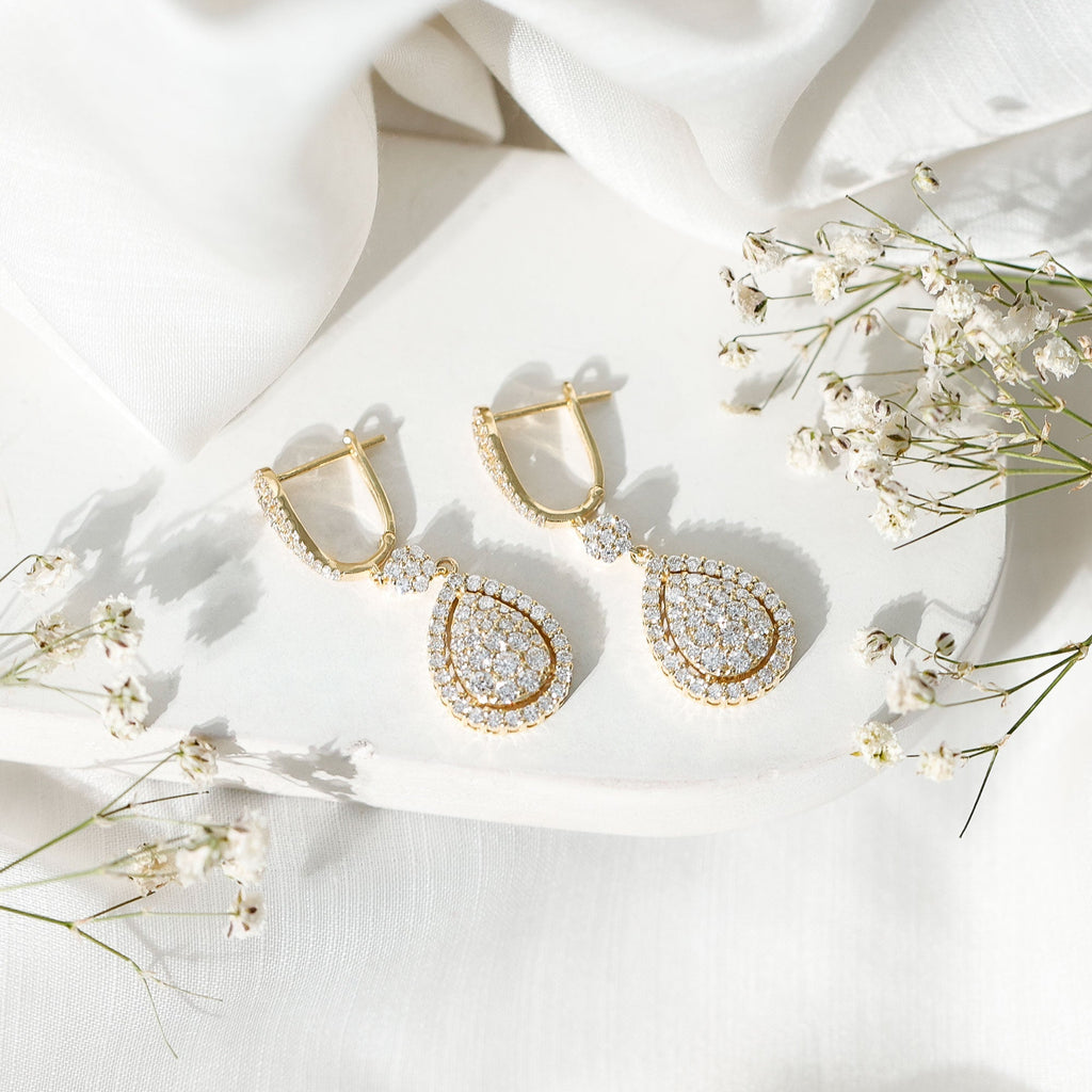 Lab Grown Diamond Earrings - Elegant Bridal Drop Earrings with Round Cut Diamonds
