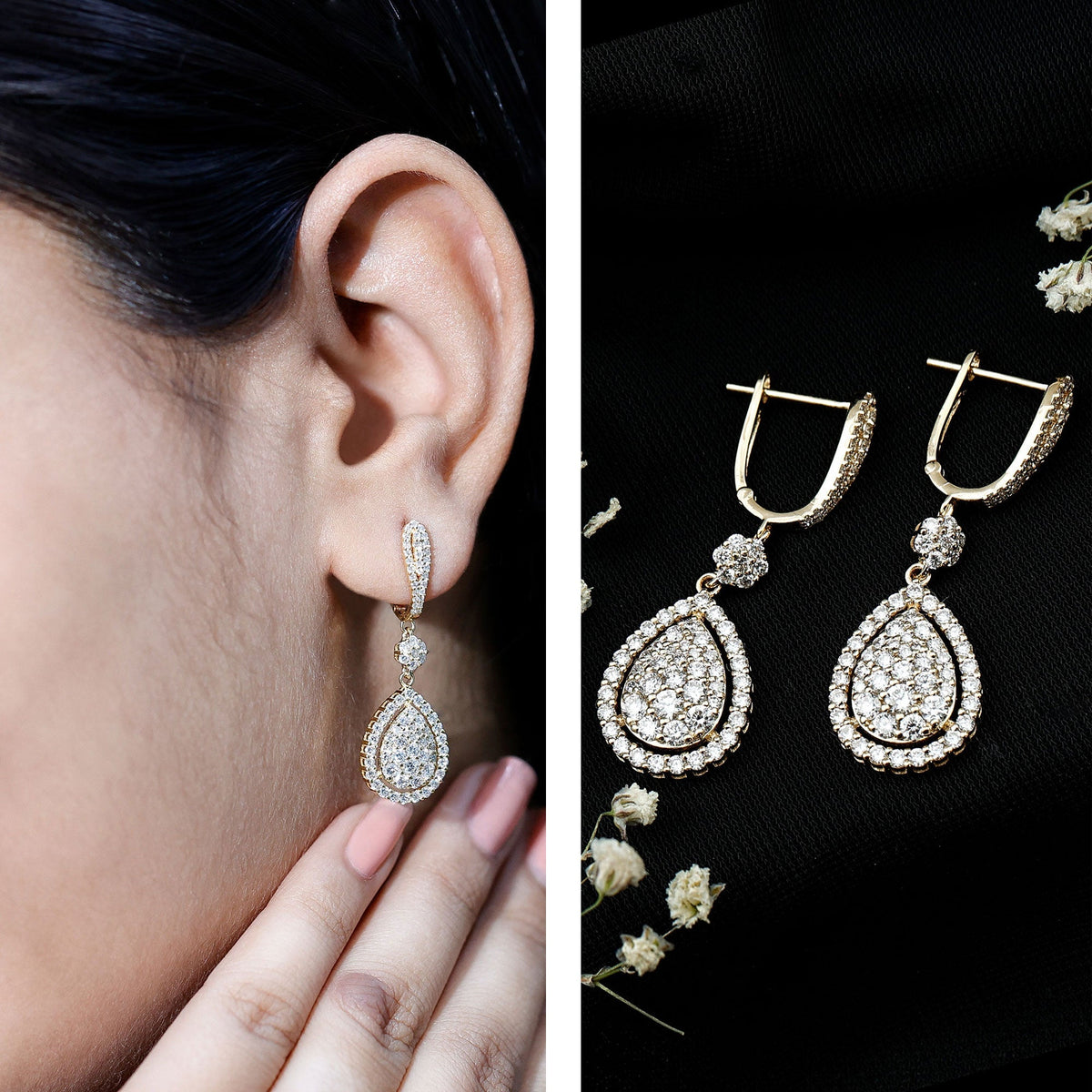 Lab Grown Diamond Earrings - Elegant Bridal Drop Earrings with Round Cut Diamonds