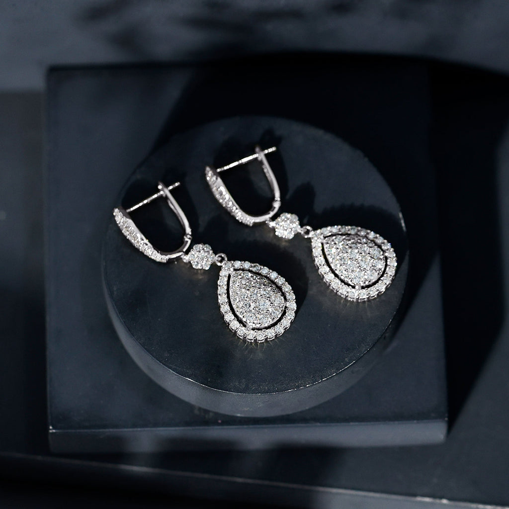 Lab Grown Diamond Earrings - Elegant Bridal Drop Earrings with Round Cut Diamonds